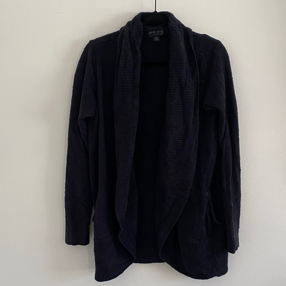 Barefoot Dreams CozyChic Lite Bamboo Long Sleeve Circle Cardigan Black L/XL